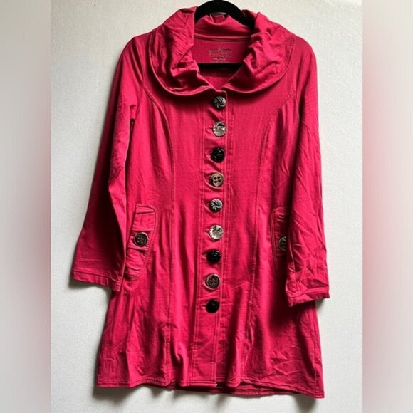 neon buddha Jackets & Blazers - Neon Buddha Pink Cotton Cowl Collar Button Jacket Women's Size XS